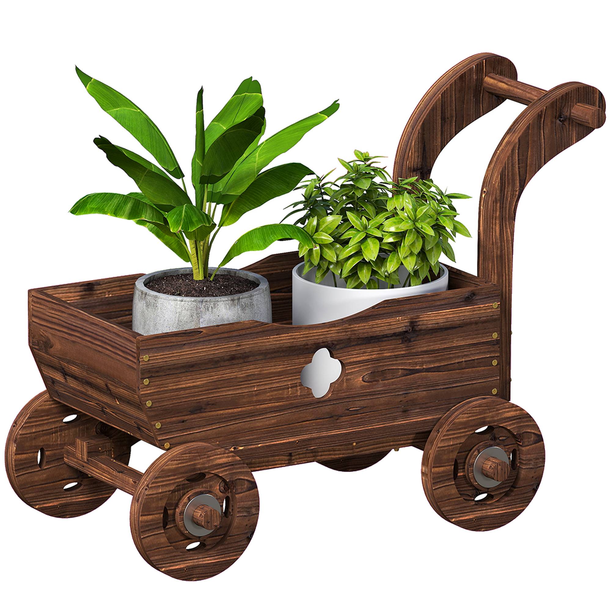 Sans Marque - Carré jardin surélevé bois chariot 4 roues poignée 68x38x52 cm - Image 1