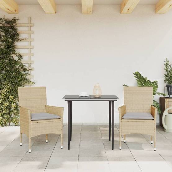 Lot de 2 Fauteuils de Repas Résine Tressée avec Coussins pour Table de Jardin Beige – ComfortXL Outdoor Living - Image 3