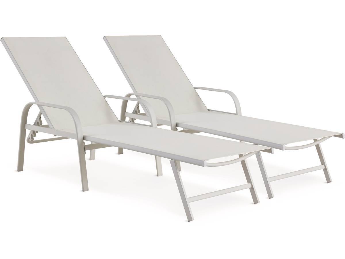 Habitat Et Jardin - Lot De 2 Bains De Soleil En Métal Avec Accoudoirs "farniente" - Blanc -habitat Et Jardin - Image 1
