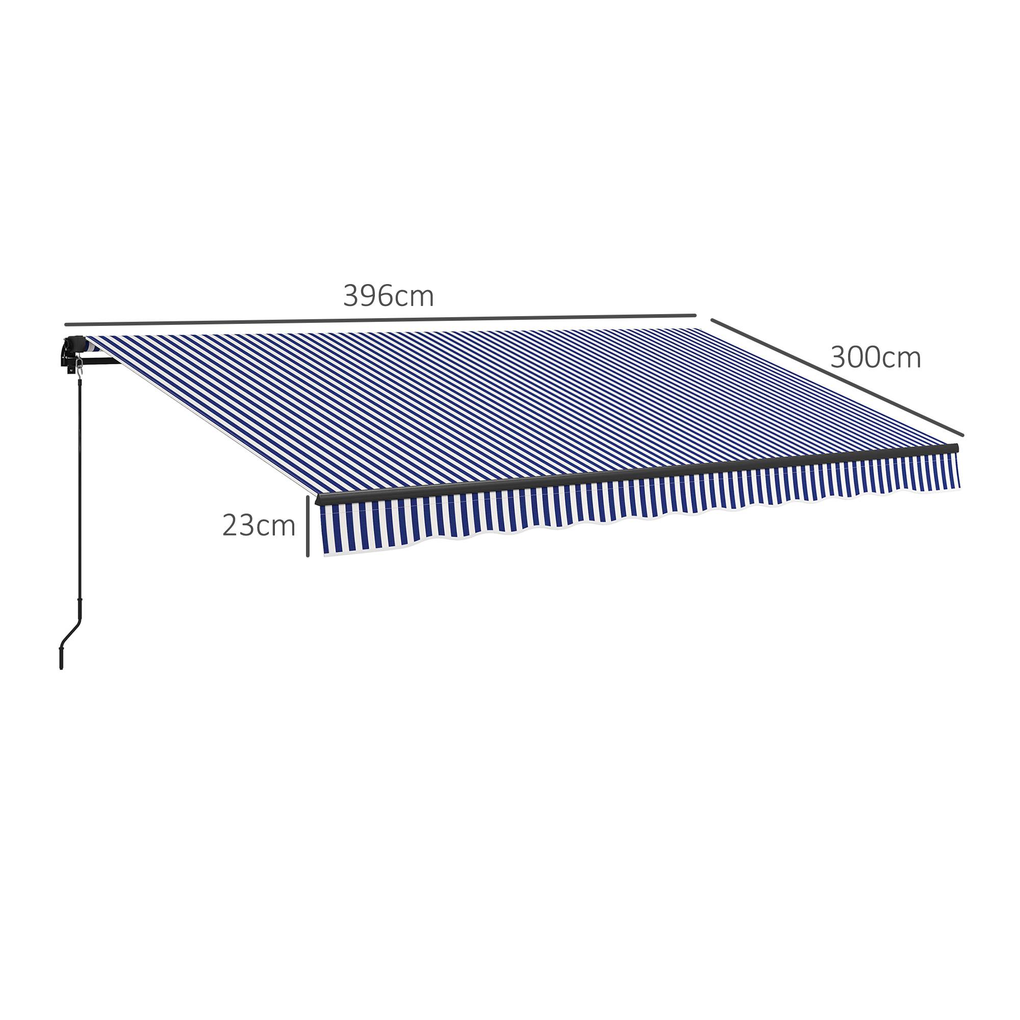 Store pare-soleil, store de terrasse, manivelle, résistant, 400 x 300 cm, bleu et blanc - Image 5