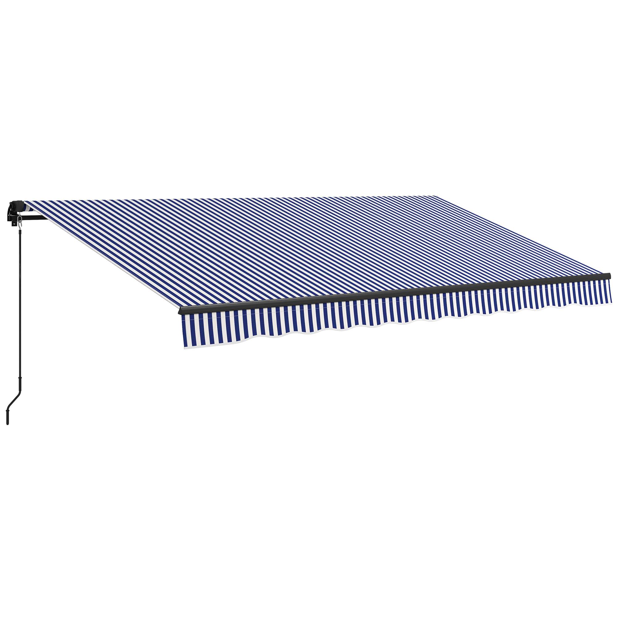 Store pare-soleil, store de terrasse, manivelle, résistant, 400 x 300 cm, bleu et blanc - Image 1