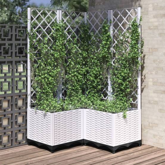 ComfortXL - Grande Jardinière avec Treillis Blanc en PP pour Brise-Vue Végétal 80x80x136cm - ComfortXL Outdoor Living - Image 1