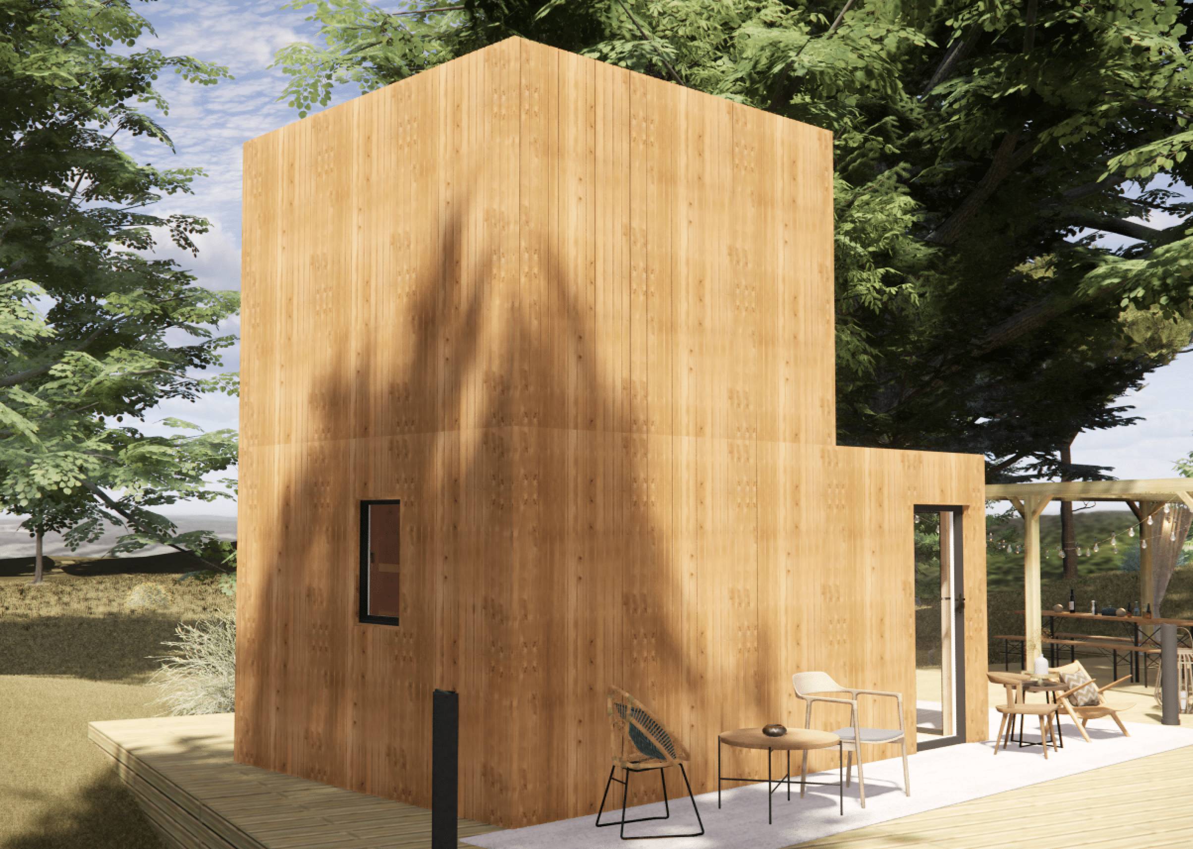 Studio de jardin bien isolé en bois 5,5 x 3,5 x 2,7 m / isolation RE2020 avec mezzanine et terrasse - Image 1