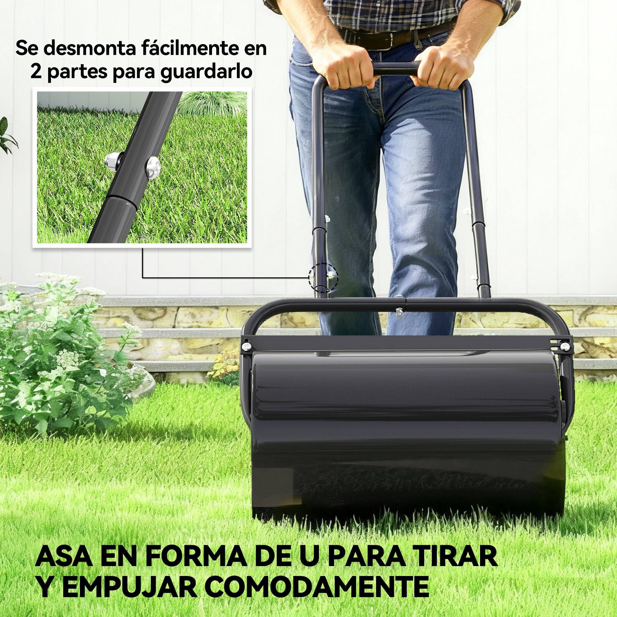 ComfortXL - Rouleau à gazon acier noir 38 L 58 x 32,5 x 113 cm pour jardin compactage réglable - ComfortXL Outdoor Living - Image 9