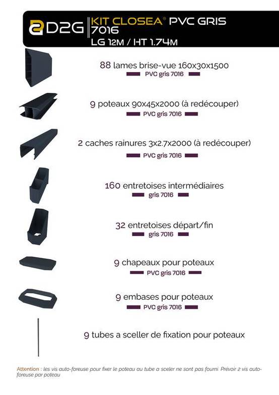 Closea - Kit cloture - Lame 16cm - PVC Gris - LG: 12m x H: 1m74 Closea - Image 4