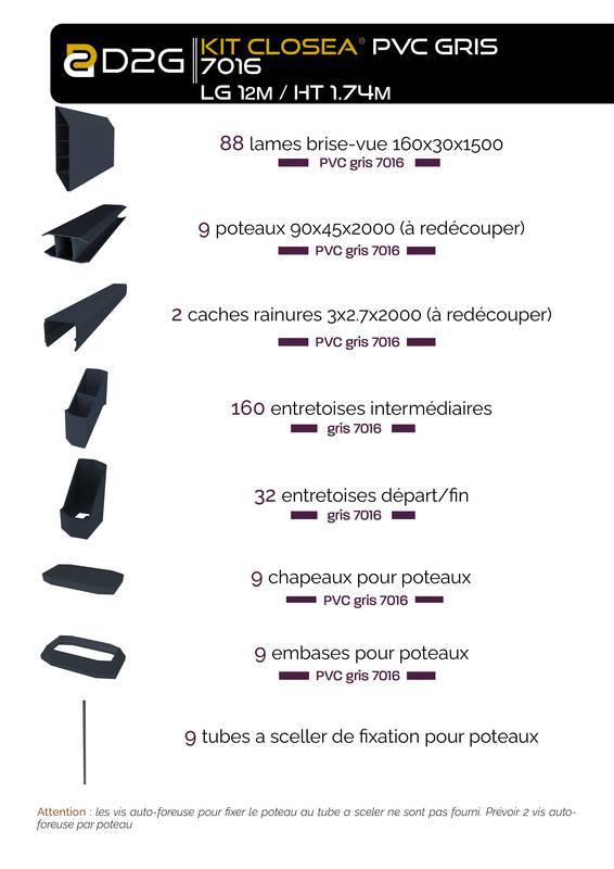 Closea - Kit cloture - Lame 16cm   - PVC Gris - LG: 12m x H: 1m74 Closea - Image 4