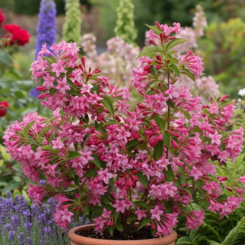 Weigela Stelzneri, Weigelia à fleurs Rose - feuillage Caduc - Pot de 4L - 40/60 cm-  hauteur à maturité De 1,00 m à 1,50 m - Image 6