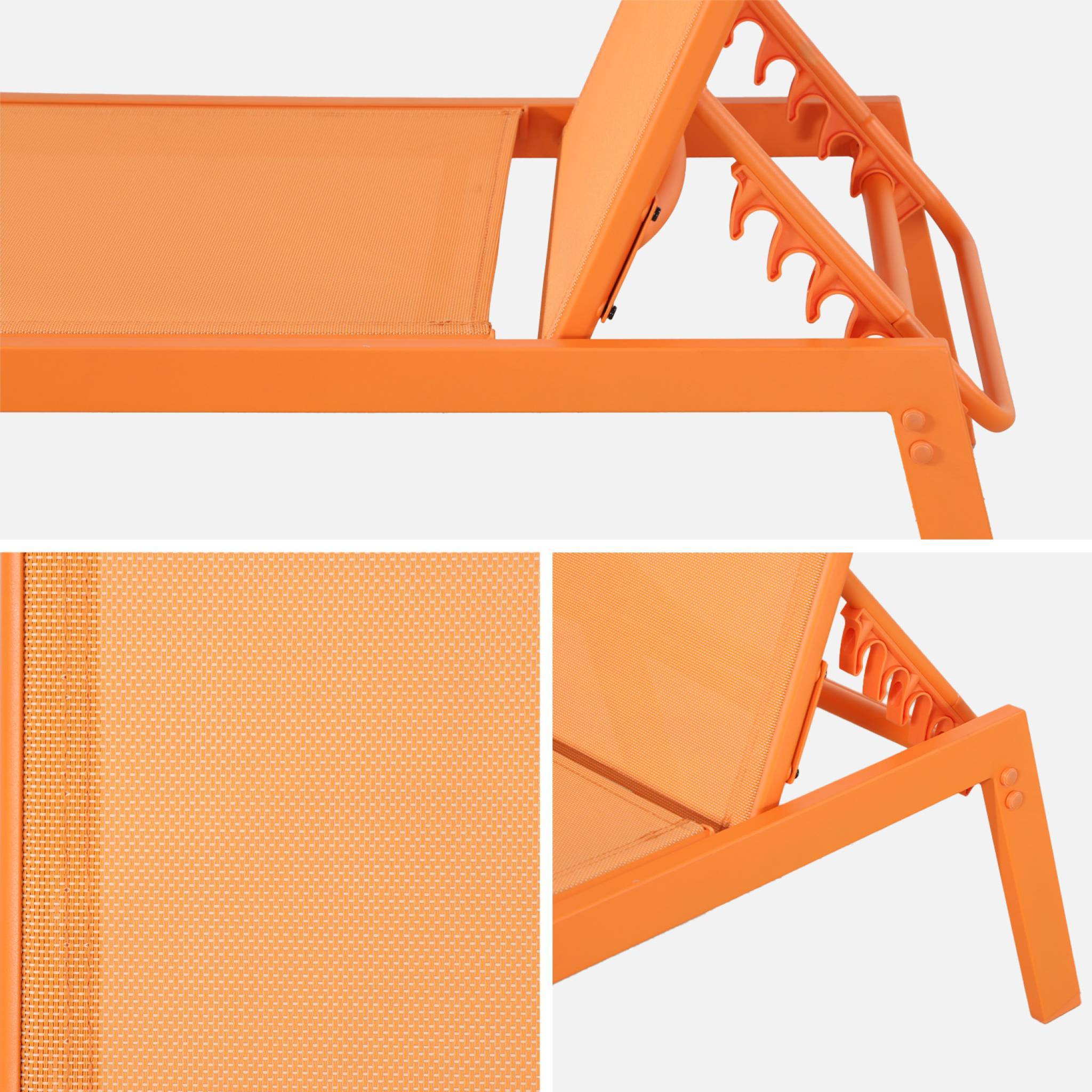 sweeek - Lot de 2 transats. 5 positions. en textilène orange et métal L155 x P59 x H106cm | sweeek - Image 6