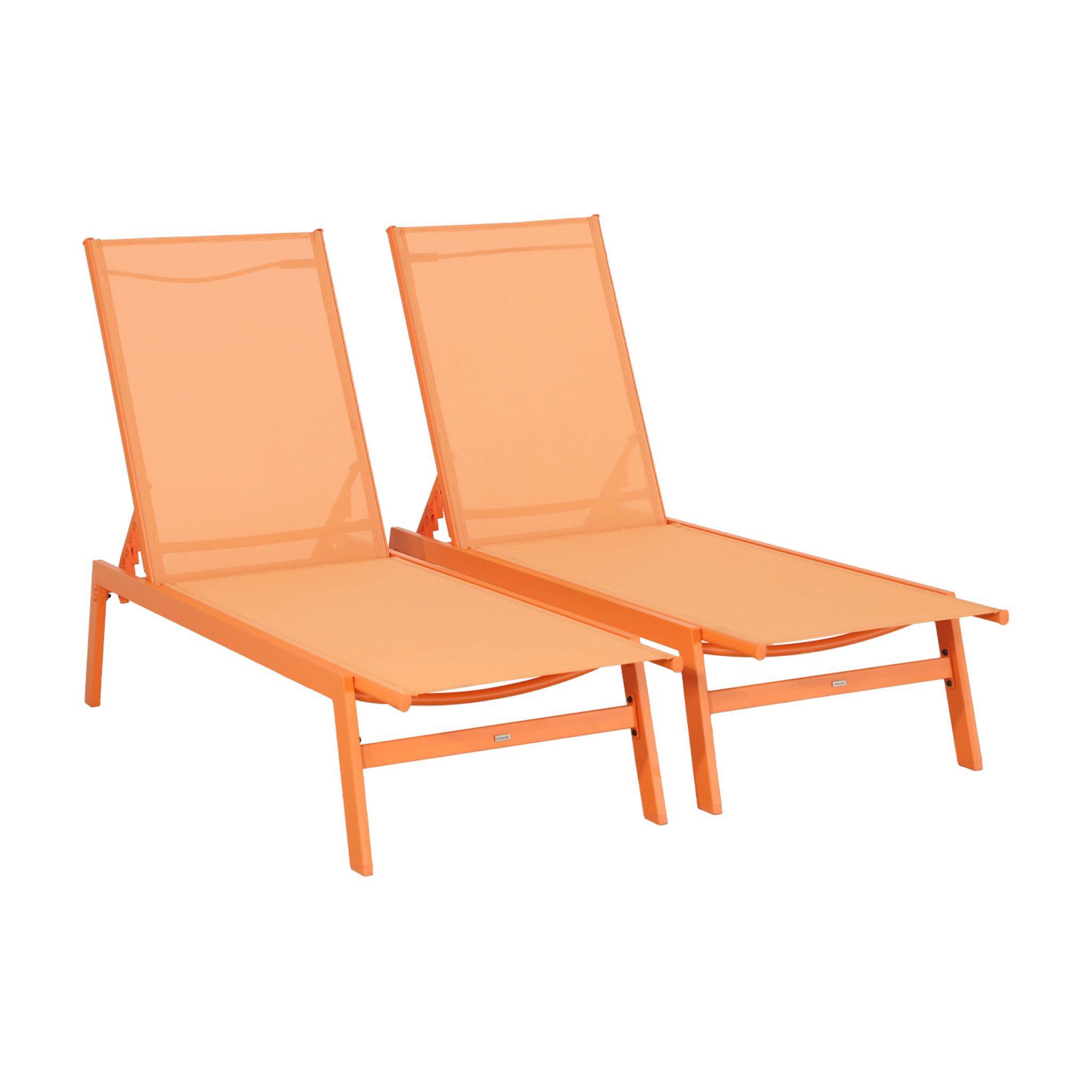 sweeek - Lot de 2 transats. 5 positions. en textilène orange et métal L155 x P59 x H106cm | sweeek - Image 1