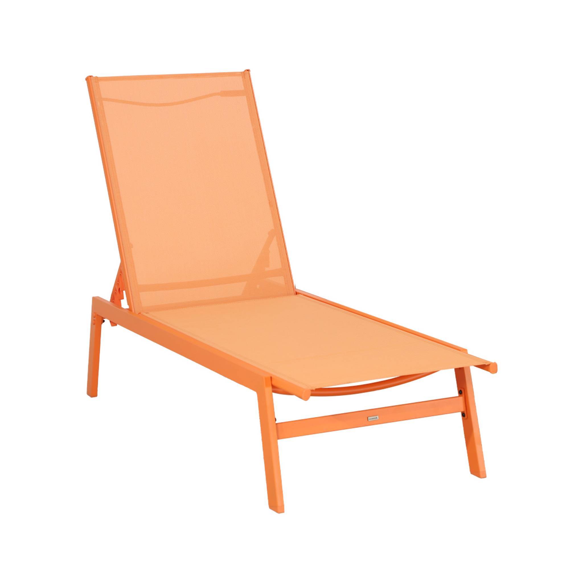 sweeek - Lot de 2 transats. 5 positions. en textilène orange et métal L155 x P59 x H106cm | sweeek - Image 2