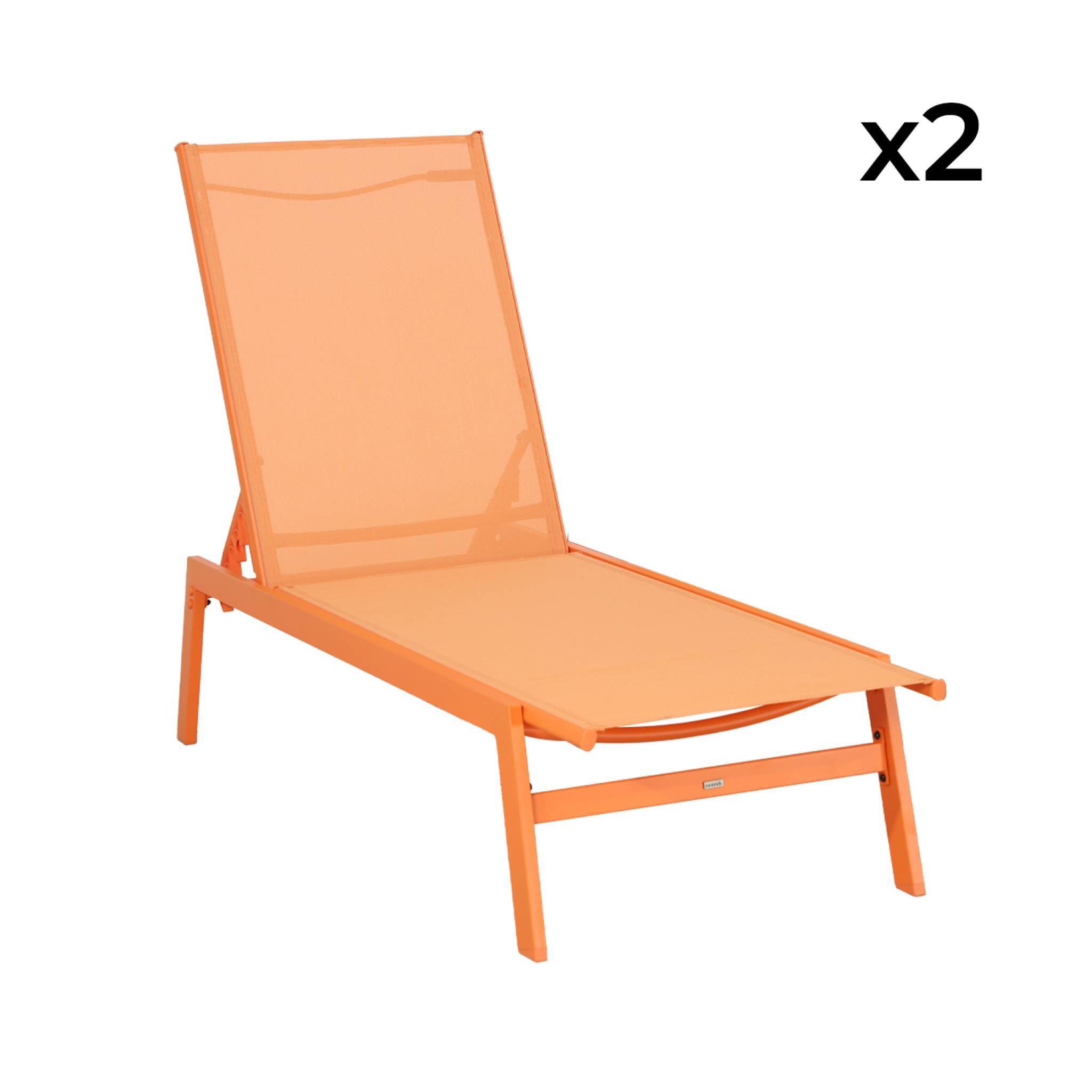 sweeek - Lot de 2 transats. 5 positions. en textilène orange et métal L155 x P59 x H106cm | sweeek - Image 3
