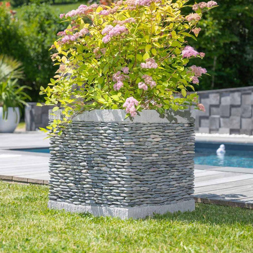 Wanda COLLECTION - Pot bac jardinière carré cube galet 50cm jardin zen terasse - Image 3