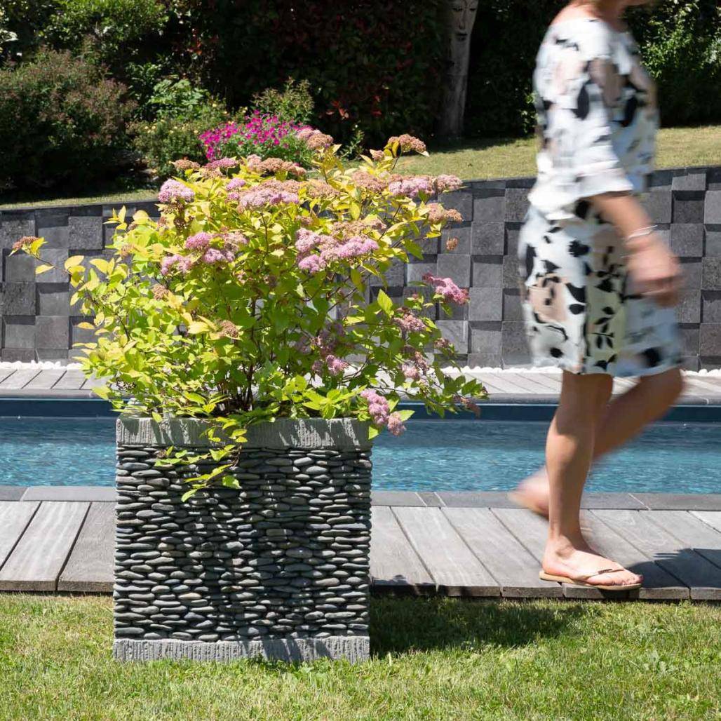 Wanda COLLECTION - Pot bac jardinière carré cube galet 50cm jardin zen terasse - Image 7