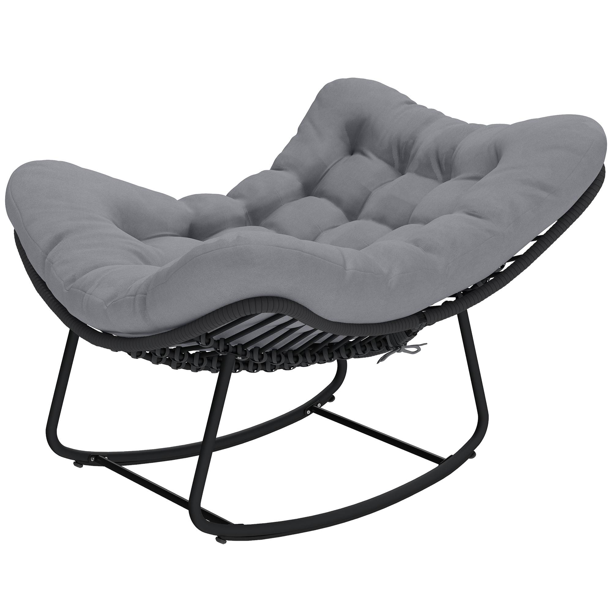 ComfortXL - Fauteuil à bascule Résine tressée Jardin Chaise relax avec coussin 110x87x70cm Gris foncé - ComfortXL Outdoor Living - Image 2