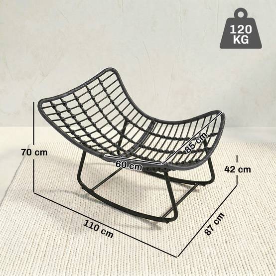 ComfortXL - Fauteuil à bascule Résine tressée Jardin Chaise relax avec coussin 110x87x70cm Gris foncé - ComfortXL Outdoor Living - Image 5
