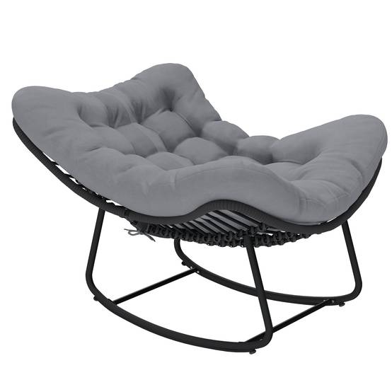 ComfortXL - Fauteuil à bascule Résine tressée Jardin Chaise relax avec coussin 110x87x70cm Gris foncé - ComfortXL Outdoor Living - Image 1