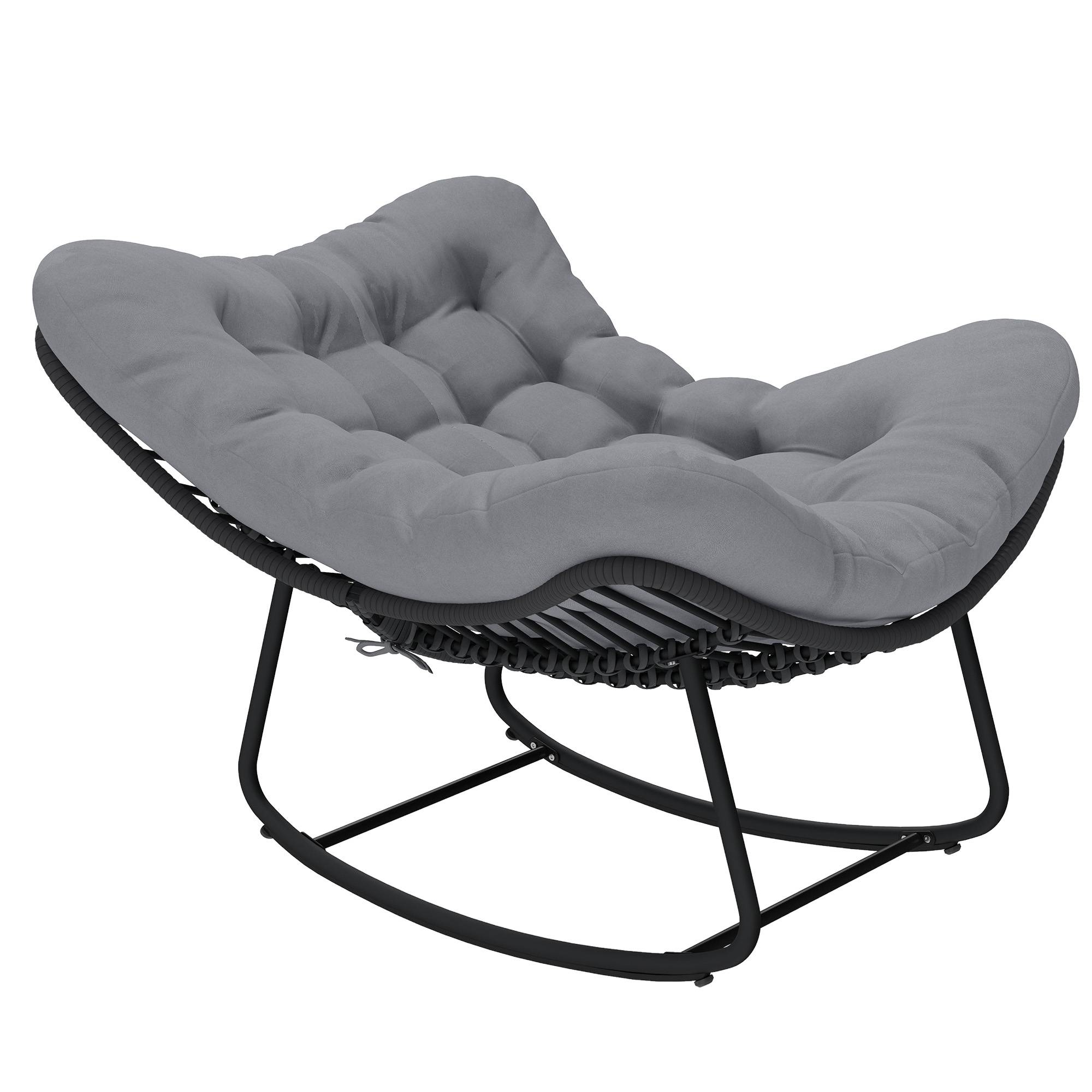 ComfortXL - Fauteuil à bascule Résine tressée Jardin Chaise relax avec coussin 110x87x70cm Gris foncé - ComfortXL Outdoor Living - Image 1