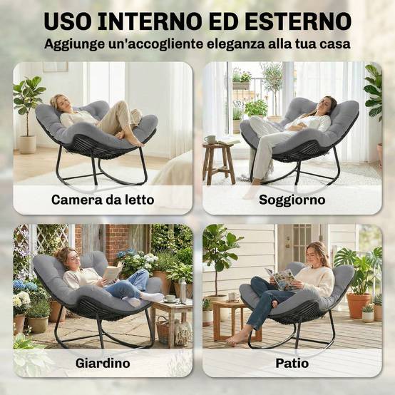 ComfortXL - Fauteuil à bascule Résine tressée Jardin Chaise relax avec coussin 110x87x70cm Gris foncé - ComfortXL Outdoor Living - Image 9