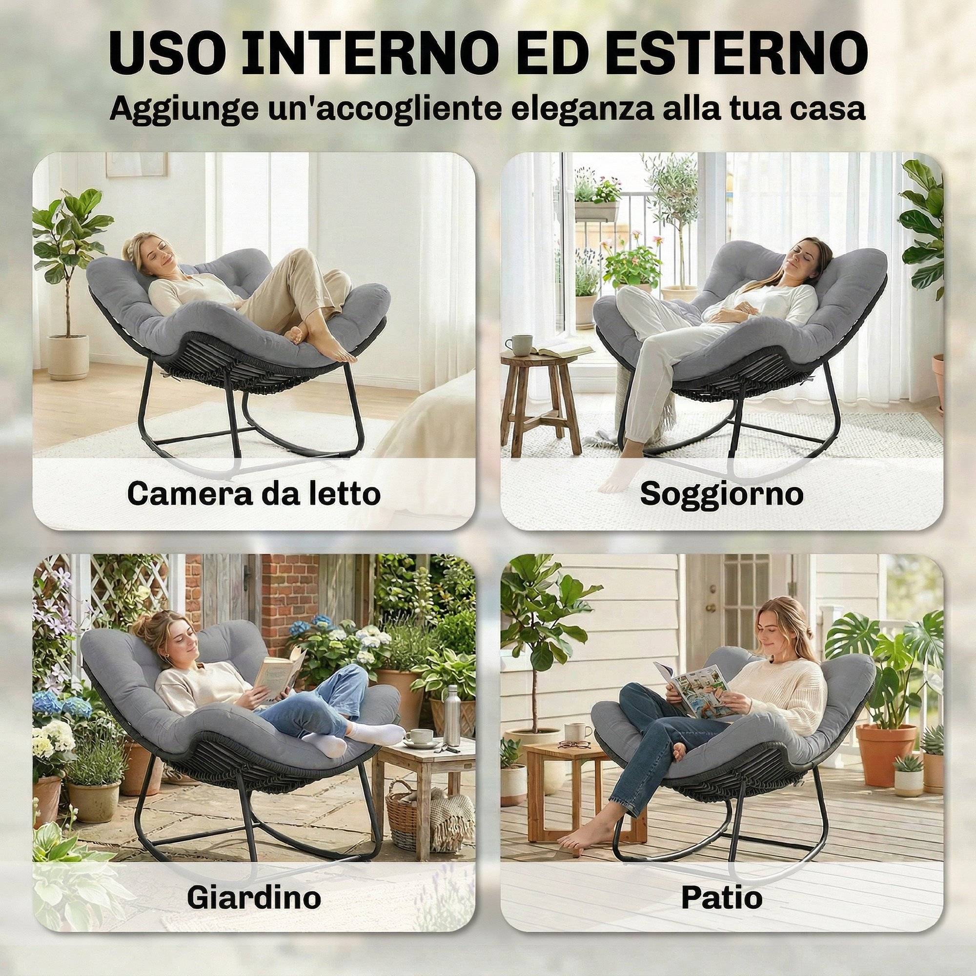 ComfortXL - Fauteuil à bascule Résine tressée Jardin Chaise relax avec coussin 110x87x70cm Gris foncé - ComfortXL Outdoor Living - Image 9
