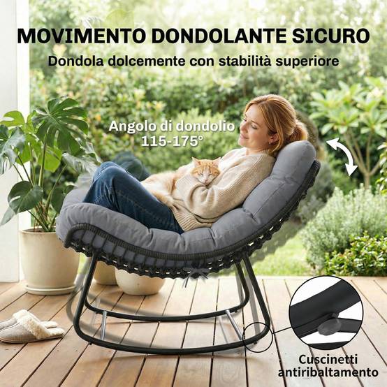ComfortXL - Fauteuil à bascule Résine tressée Jardin Chaise relax avec coussin 110x87x70cm Gris foncé - ComfortXL Outdoor Living - Image 10