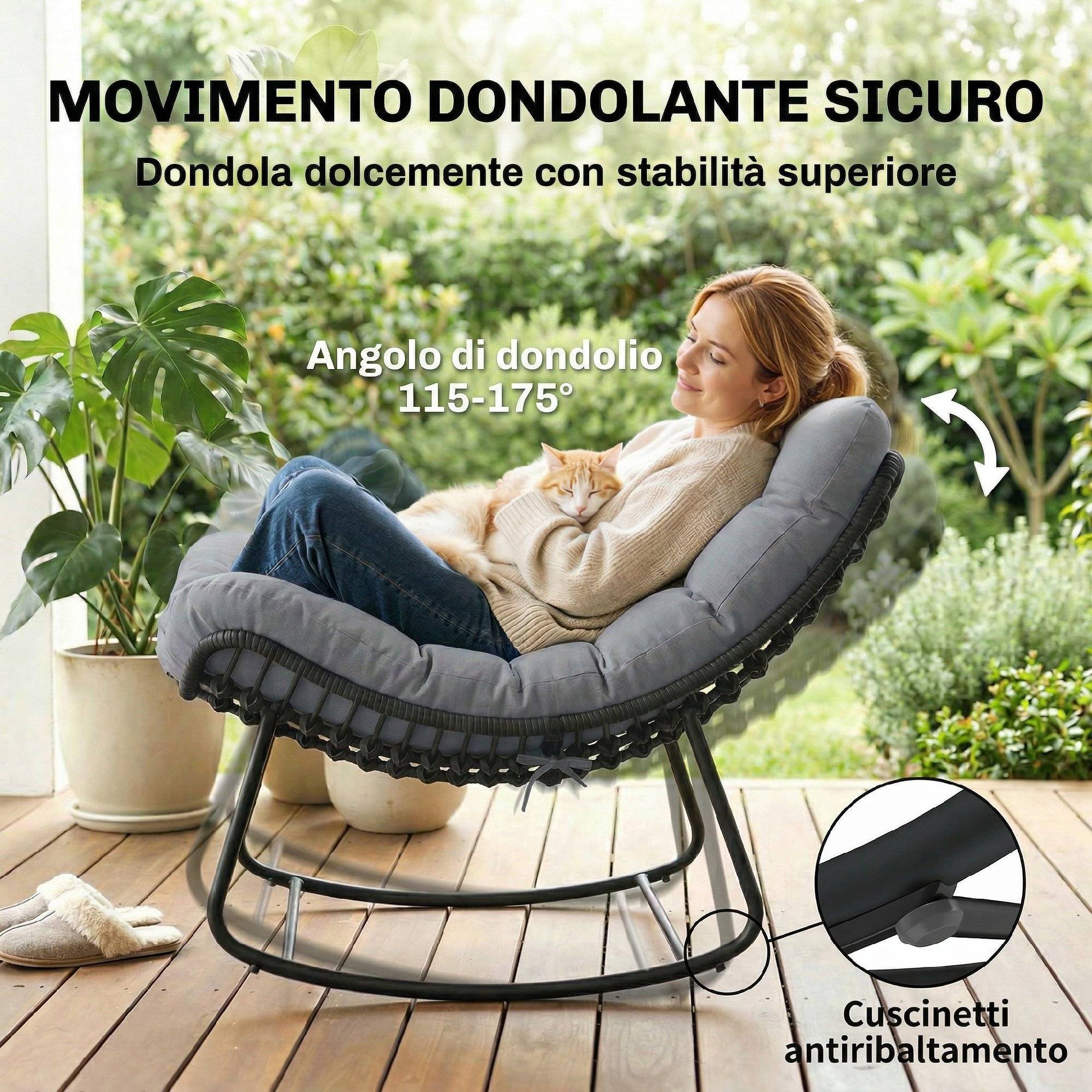 ComfortXL - Fauteuil à bascule Résine tressée Jardin Chaise relax avec coussin 110x87x70cm Gris foncé - ComfortXL Outdoor Living - Image 10