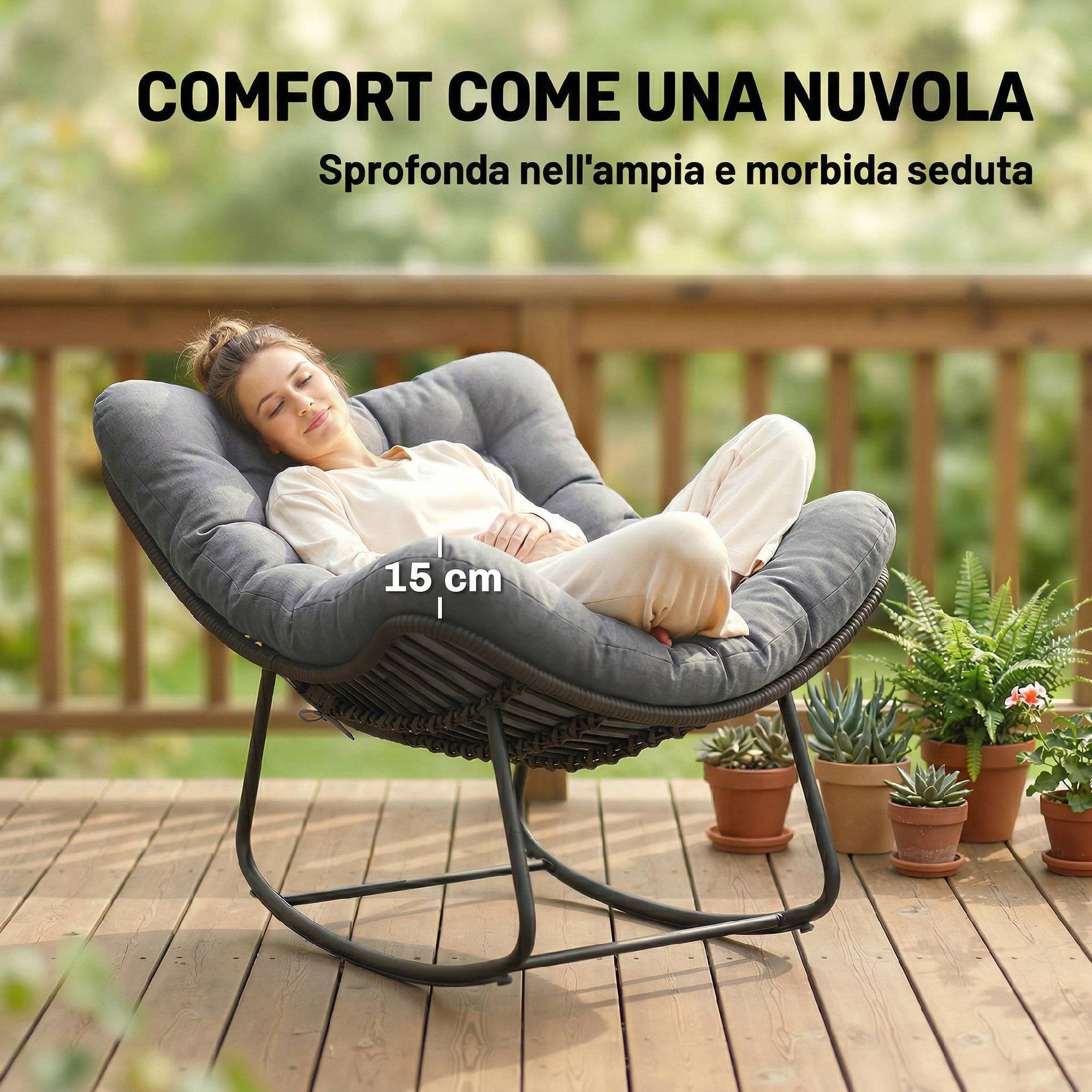 ComfortXL - Fauteuil à bascule Résine tressée Jardin Chaise relax avec coussin 110x87x70cm Gris foncé - ComfortXL Outdoor Living - Image 6