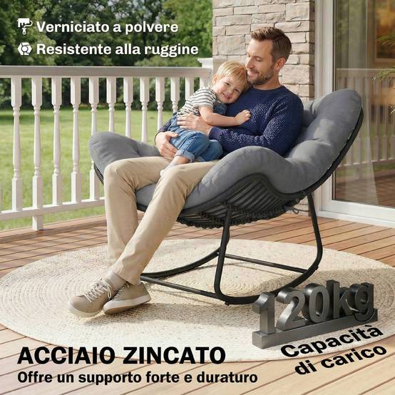 ComfortXL - Fauteuil à bascule Résine tressée Jardin Chaise relax avec coussin 110x87x70cm Gris foncé - ComfortXL Outdoor Living - Image 8