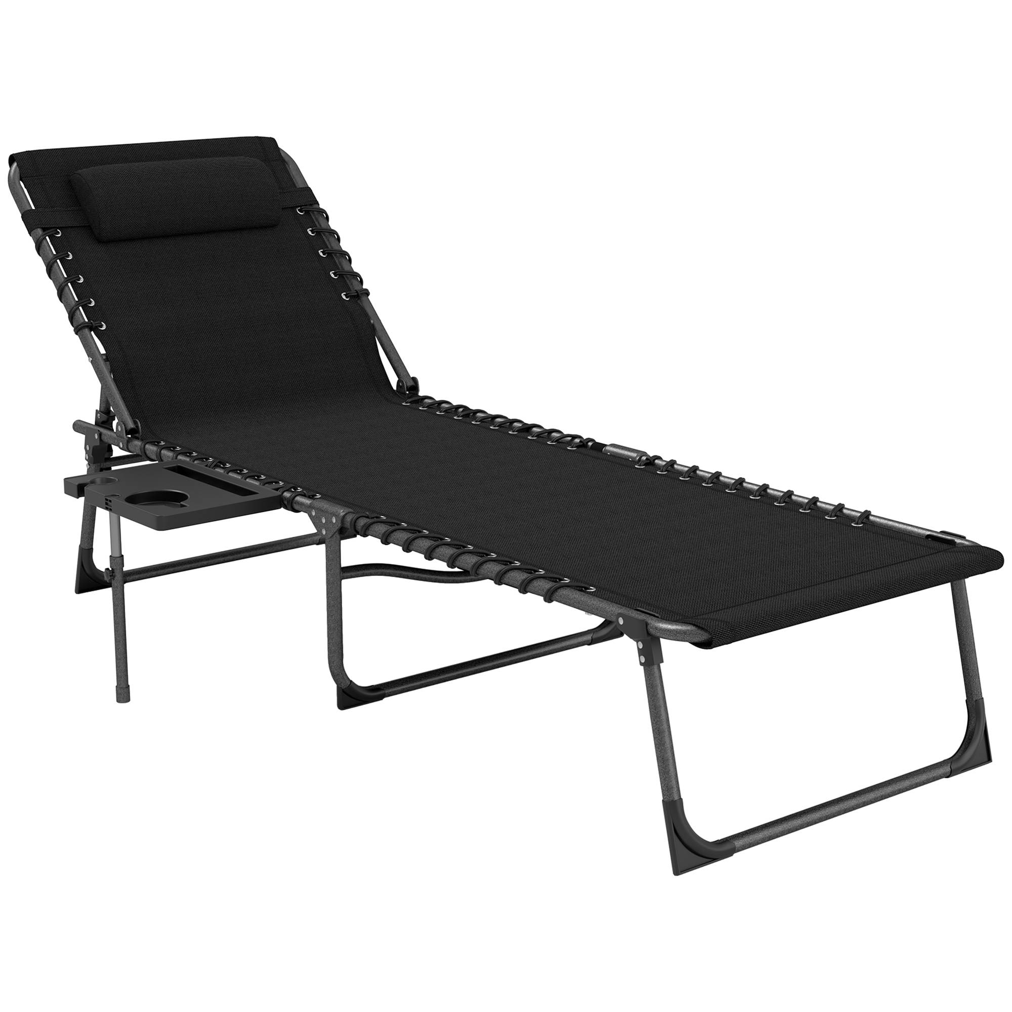 Bain de soleil pliante dossier réglable sur 5 niveaux, plateau - 190x60x31cm Tissu Oxford Noir fr30 - Image 1