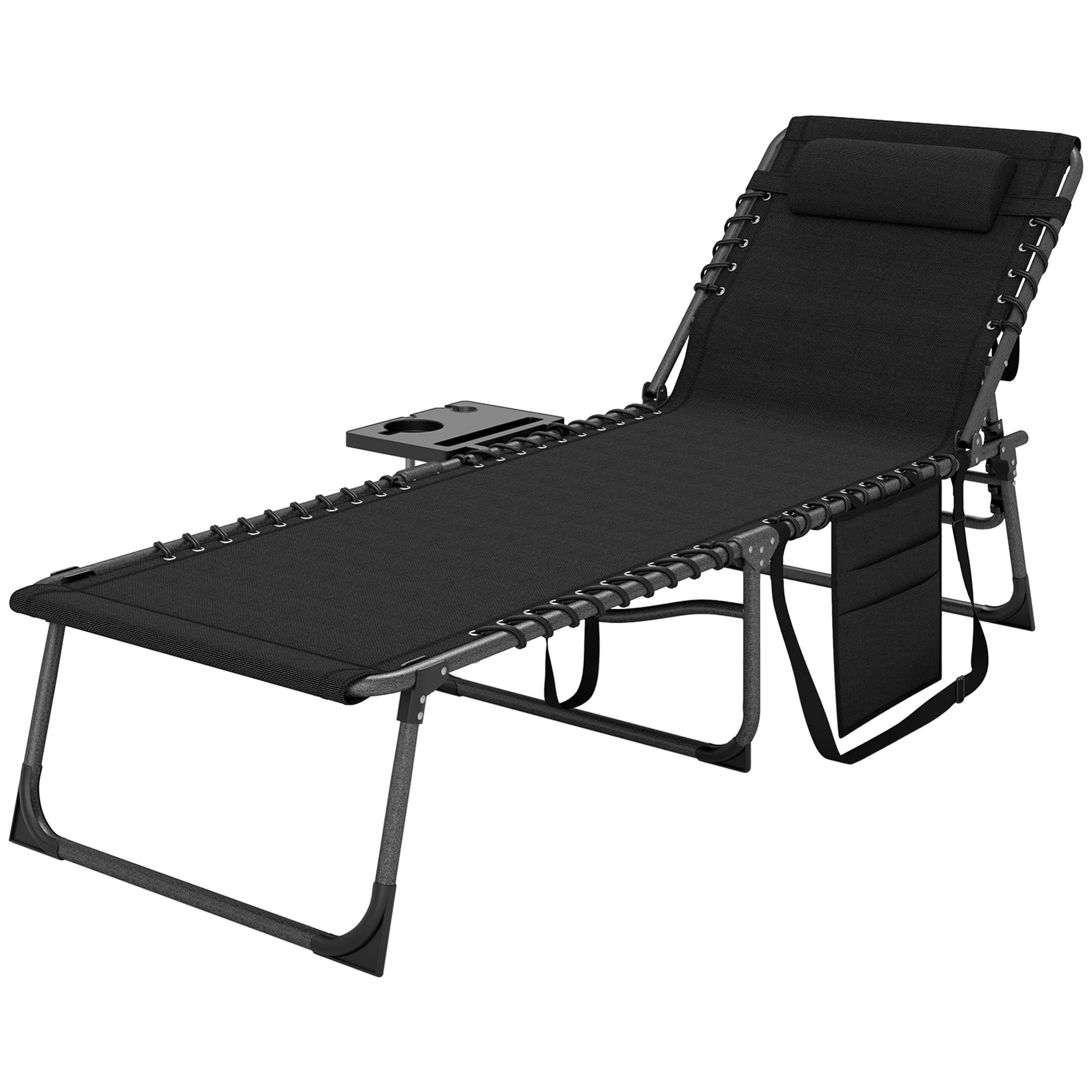 Bain de soleil pliante dossier réglable sur 5 niveaux, plateau - 190x60x31cm Tissu Oxford Noir fr30 - Image 2
