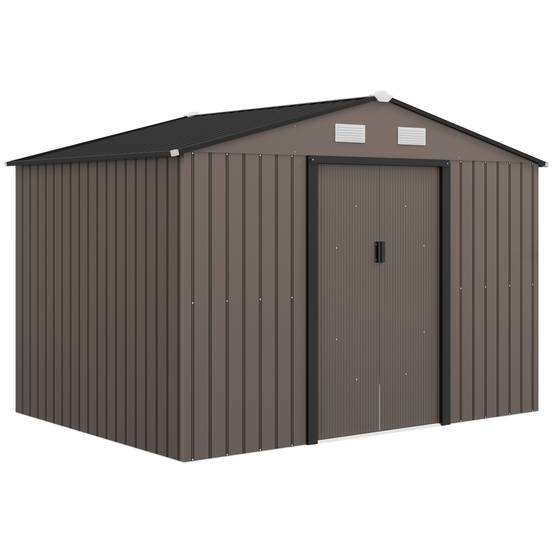 Sans Marque - Abri jardin 4 aérations 2 portes coulissantes acier 277x195x192 cm marron - Image 1