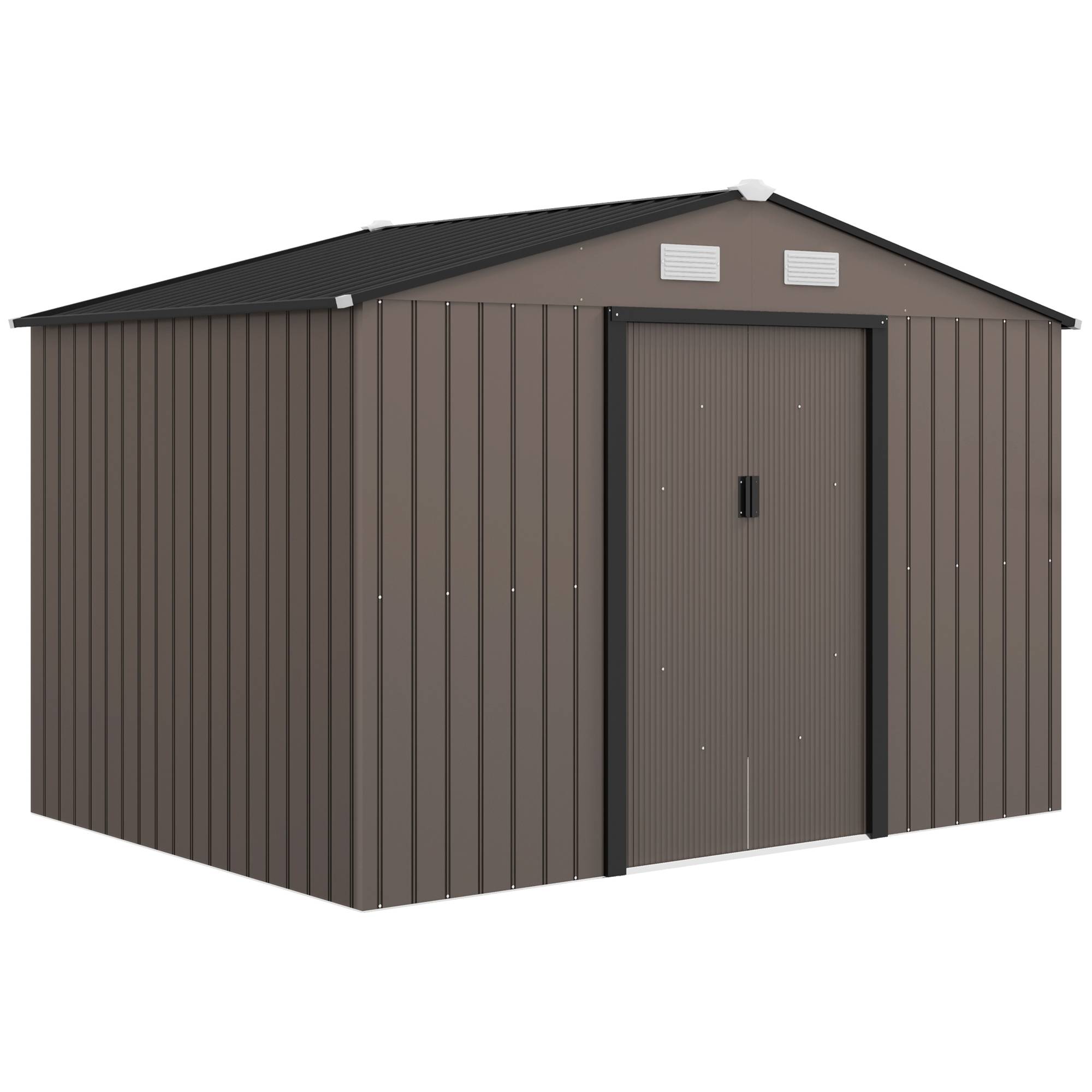 Sans Marque - Abri jardin 4 aérations 2 portes coulissantes acier 277x195x192 cm marron - Image 1