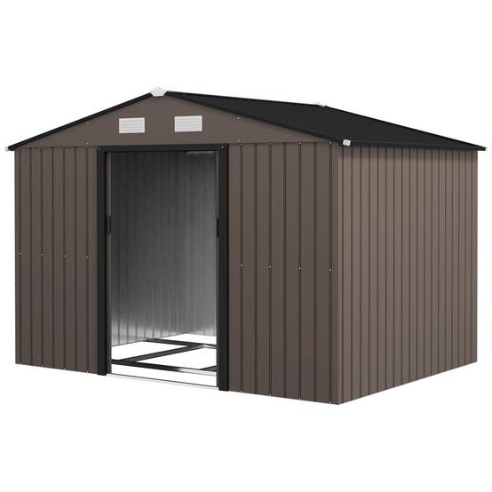 Sans Marque - Abri jardin 4 aérations 2 portes coulissantes acier 277x195x192 cm marron - Image 2