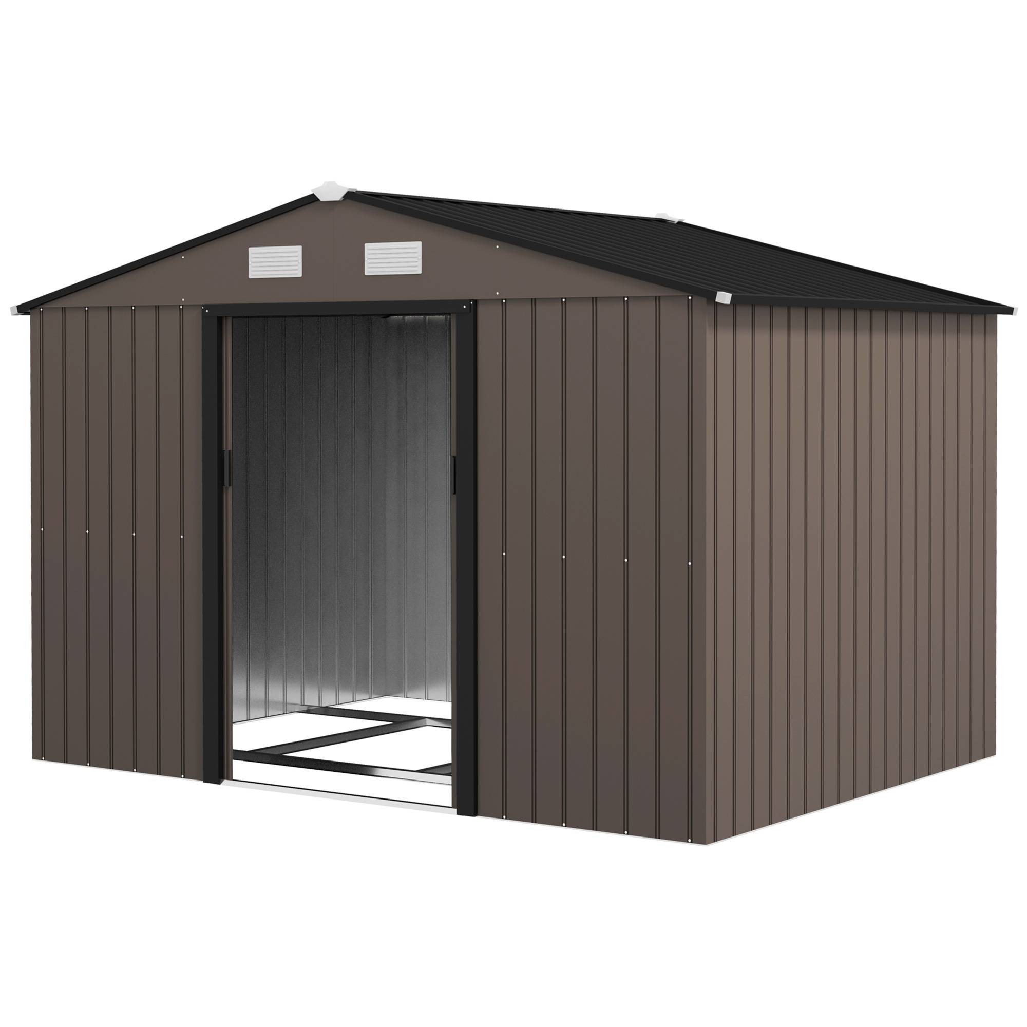 Sans Marque - Abri jardin 4 aérations 2 portes coulissantes acier 277x195x192 cm marron - Image 2