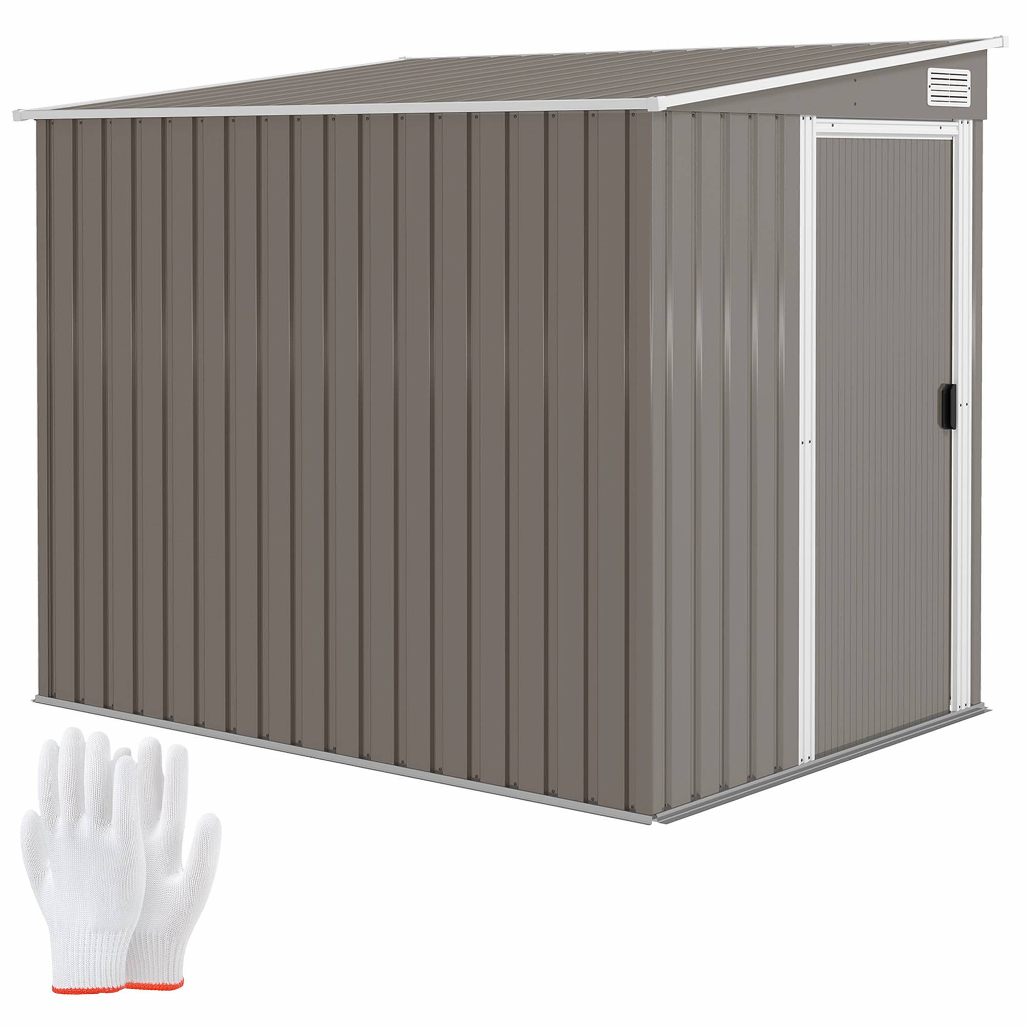 Abri de jardin métallique 1,5x2 m avec base porte coulissante toit incliné rangement extérieur gris clair - Image 1
