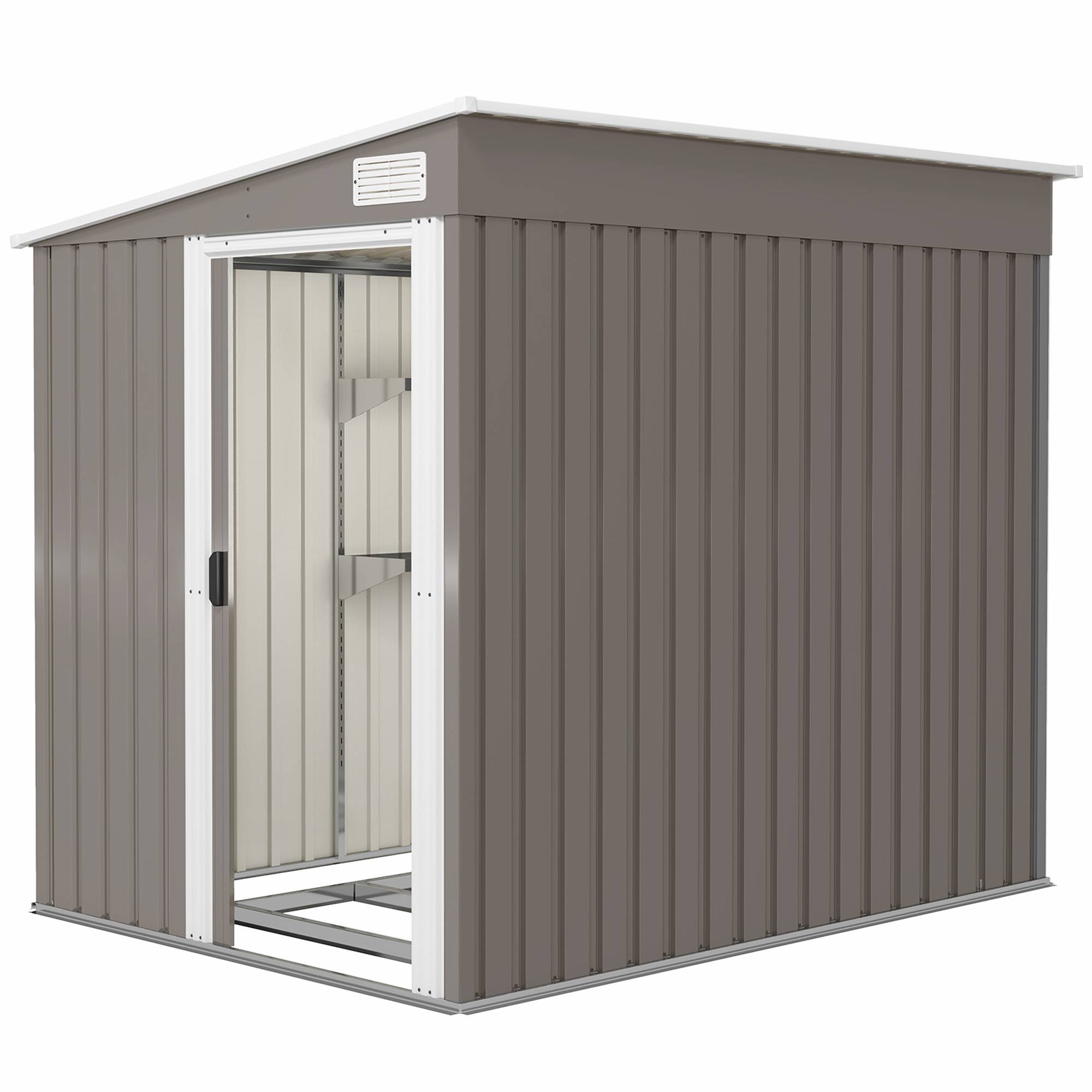 Abri de jardin métallique 1,5x2 m avec base porte coulissante toit incliné rangement extérieur gris clair - Image 2