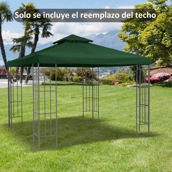 Toile de Rechange 3x3 m pour Tonnelle Double Toit en Polyester Imperméable Anti-UV Vert - ComfortXL Outdoor Living - Image 4