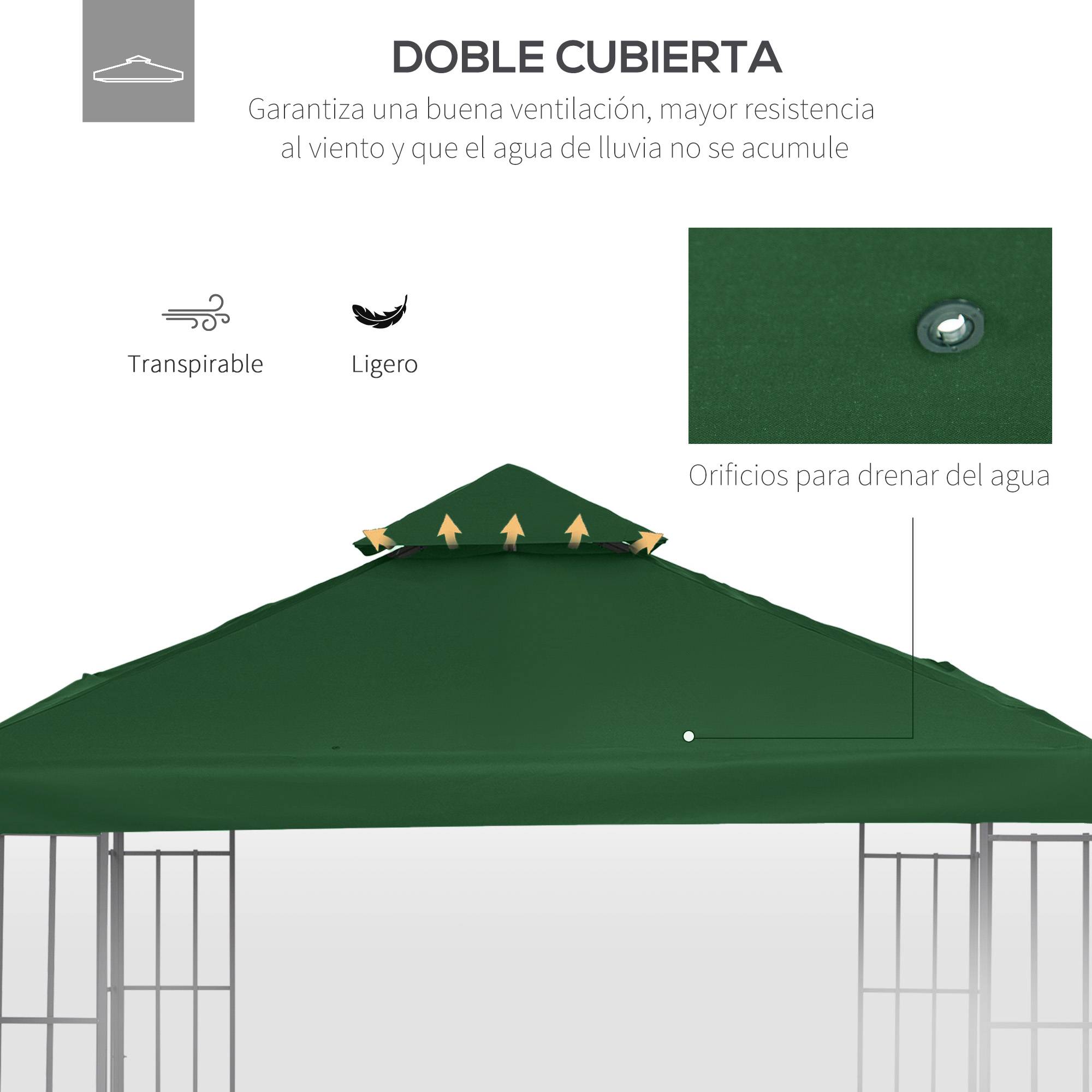 Toile de Rechange 3x3 m pour Tonnelle Double Toit en Polyester Imperméable Anti-UV Vert - ComfortXL Outdoor Living - Image 7