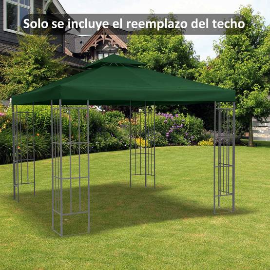 Toile de Rechange 3x3 m pour Tonnelle Double Toit en Polyester Imperméable Anti-UV Vert - ComfortXL Outdoor Living - Image 3