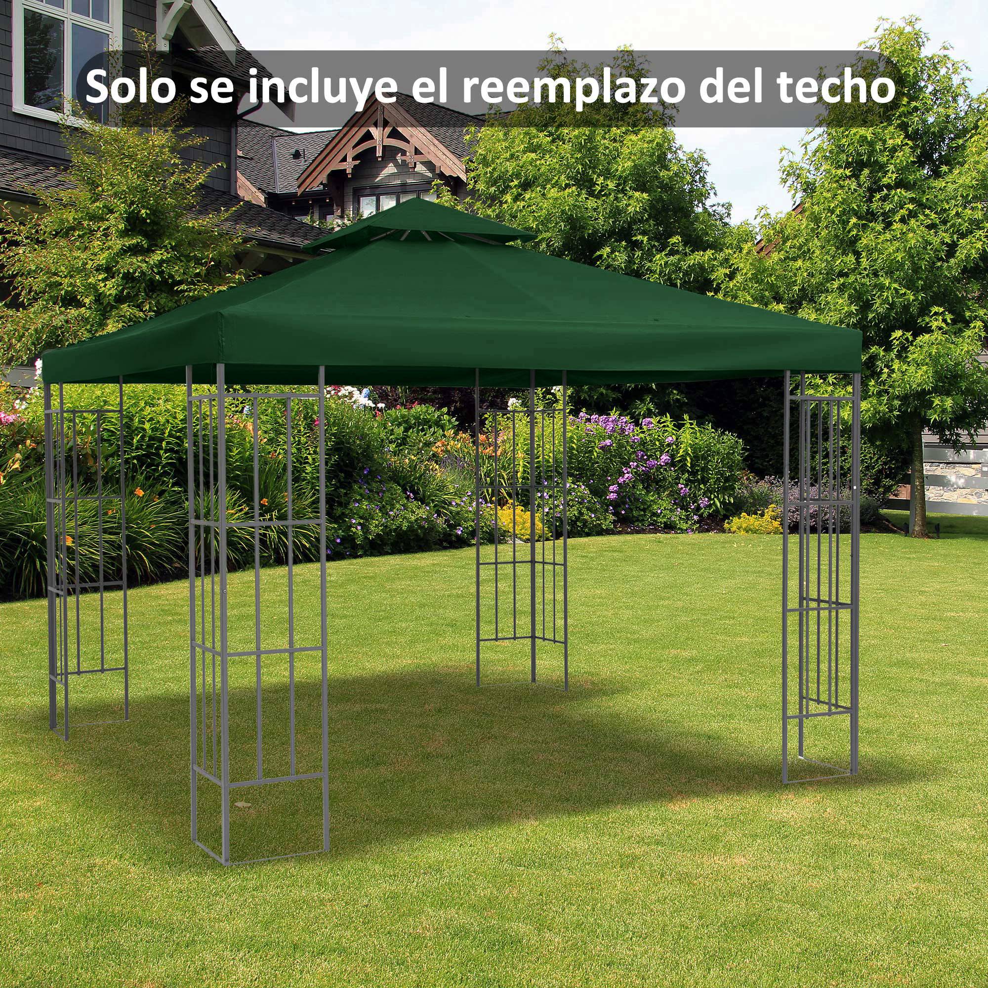Toile de Rechange 3x3 m pour Tonnelle Double Toit en Polyester Imperméable Anti-UV Vert - ComfortXL Outdoor Living - Image 3