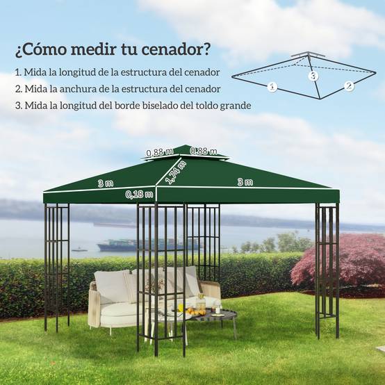 Toile de Rechange 3x3 m pour Tonnelle Double Toit en Polyester Imperméable Anti-UV Vert - ComfortXL Outdoor Living - Image 5