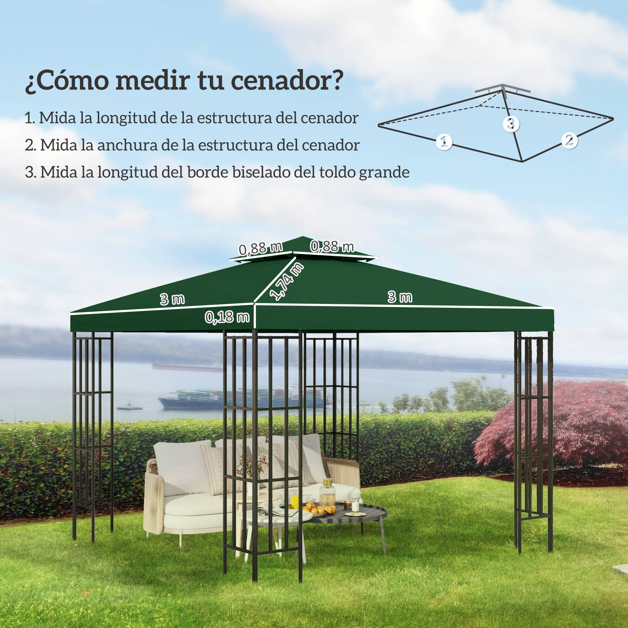 Toile de Rechange 3x3 m pour Tonnelle Double Toit en Polyester Imperméable Anti-UV Vert - ComfortXL Outdoor Living - Image 5