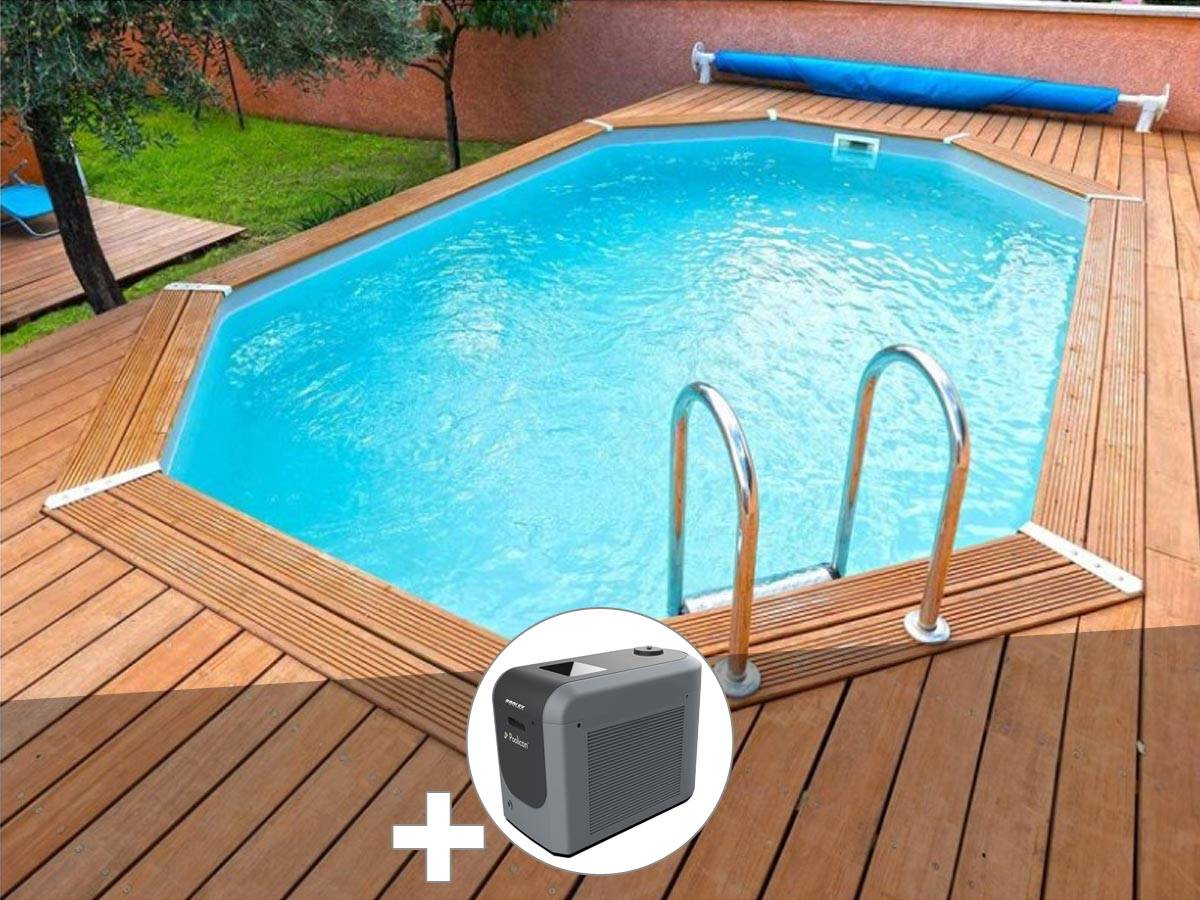Ubbink - Kit piscine bois Ubbink Azura 4,90 x 3,55 x 1,30 m - Liner bleu + Poolican