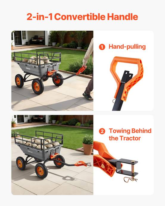 Chariot basculant de jardin VEVOR 1500 lb, 15 pi³, en polyéthylène avec poignée 2 en 1 - Image 5