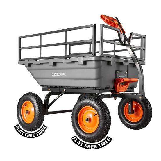 Chariot basculant de jardin VEVOR 1500 lb, 15 pi³, en polyéthylène avec poignée 2 en 1 - Image 1
