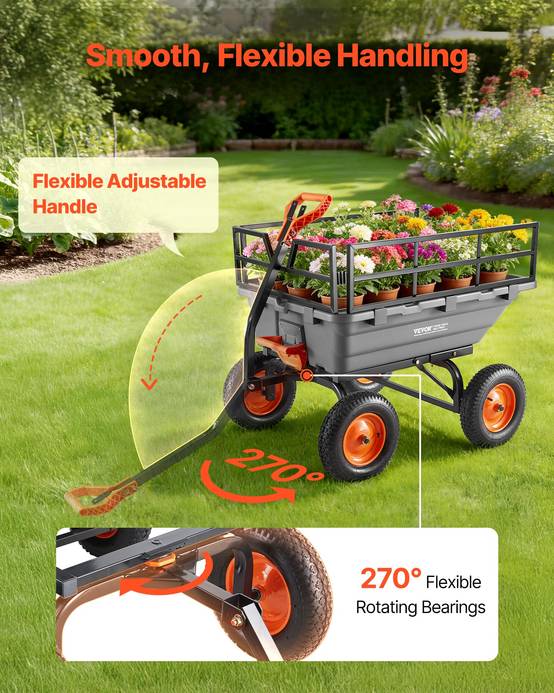 Chariot basculant de jardin VEVOR 1500 lb, 15 pi³, en polyéthylène avec poignée 2 en 1 - Image 7