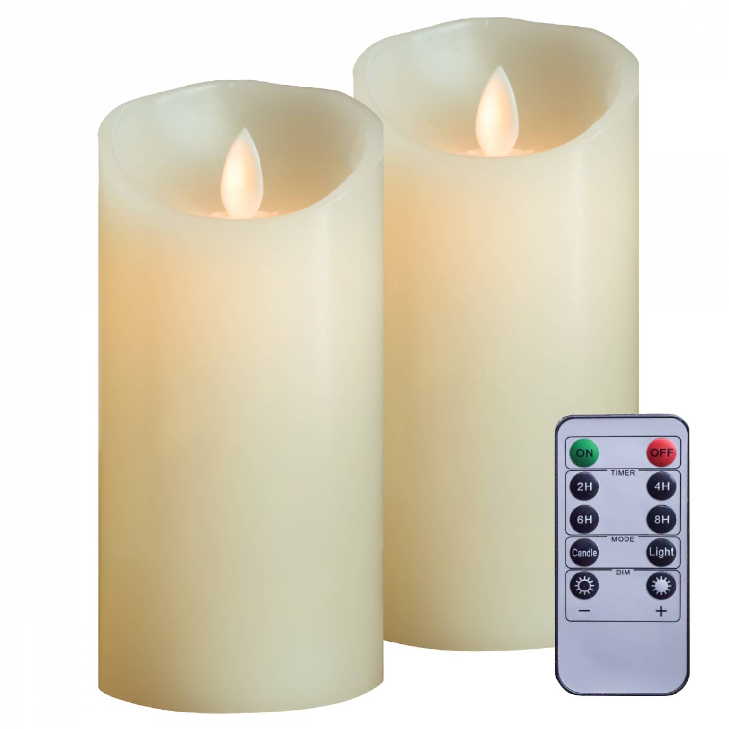 Eywamage Lot de 9 bougies piliers sans flamme fines et hautes en cire véritable ivoire avec télécommande, bougies LED vacillantes à piles en cire véritable pour décor de cheminée de Noël