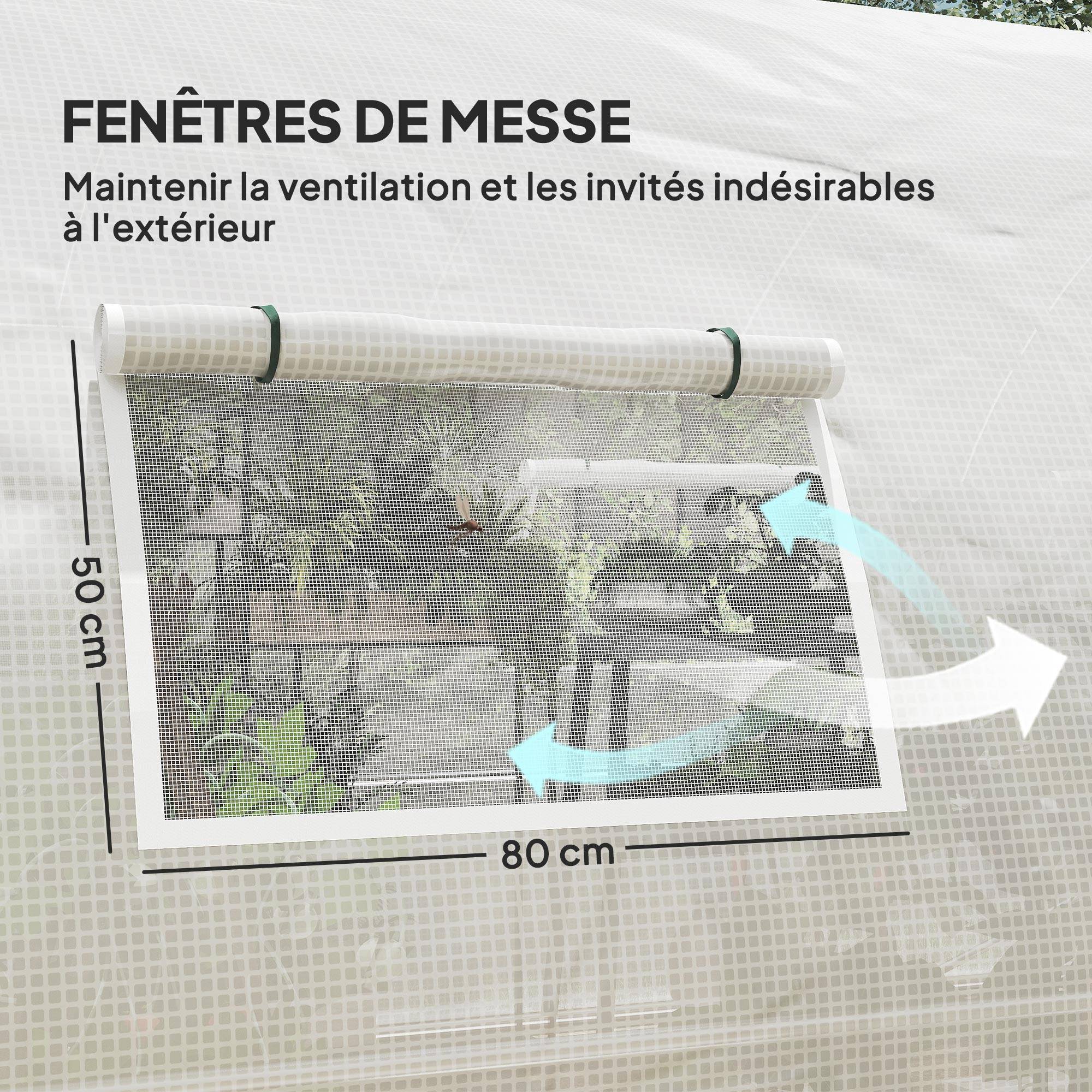 Serre tunnel de jardin 18m², serre de jardin tunnel avec portes et 8 fenêtres, bâche PE 140g/m² 600 x 300 x 200 cm blanc - Image 9