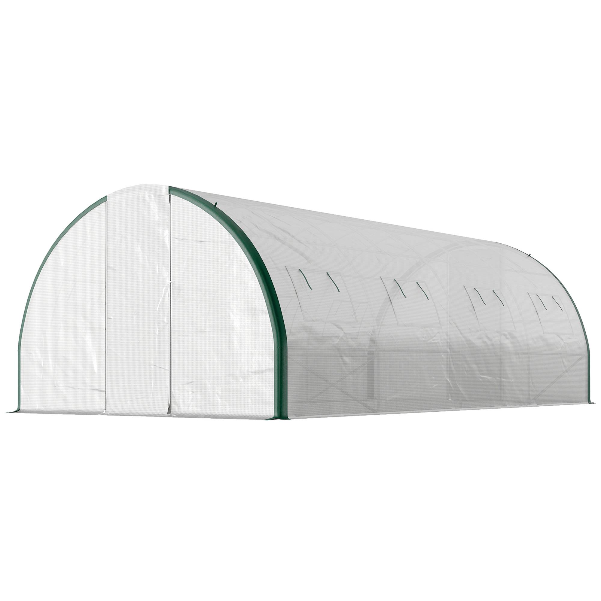 Serre tunnel de jardin 18m², serre de jardin tunnel avec portes et 8 fenêtres, bâche PE 140g/m² 600 x 300 x 200 cm blanc - Image 2