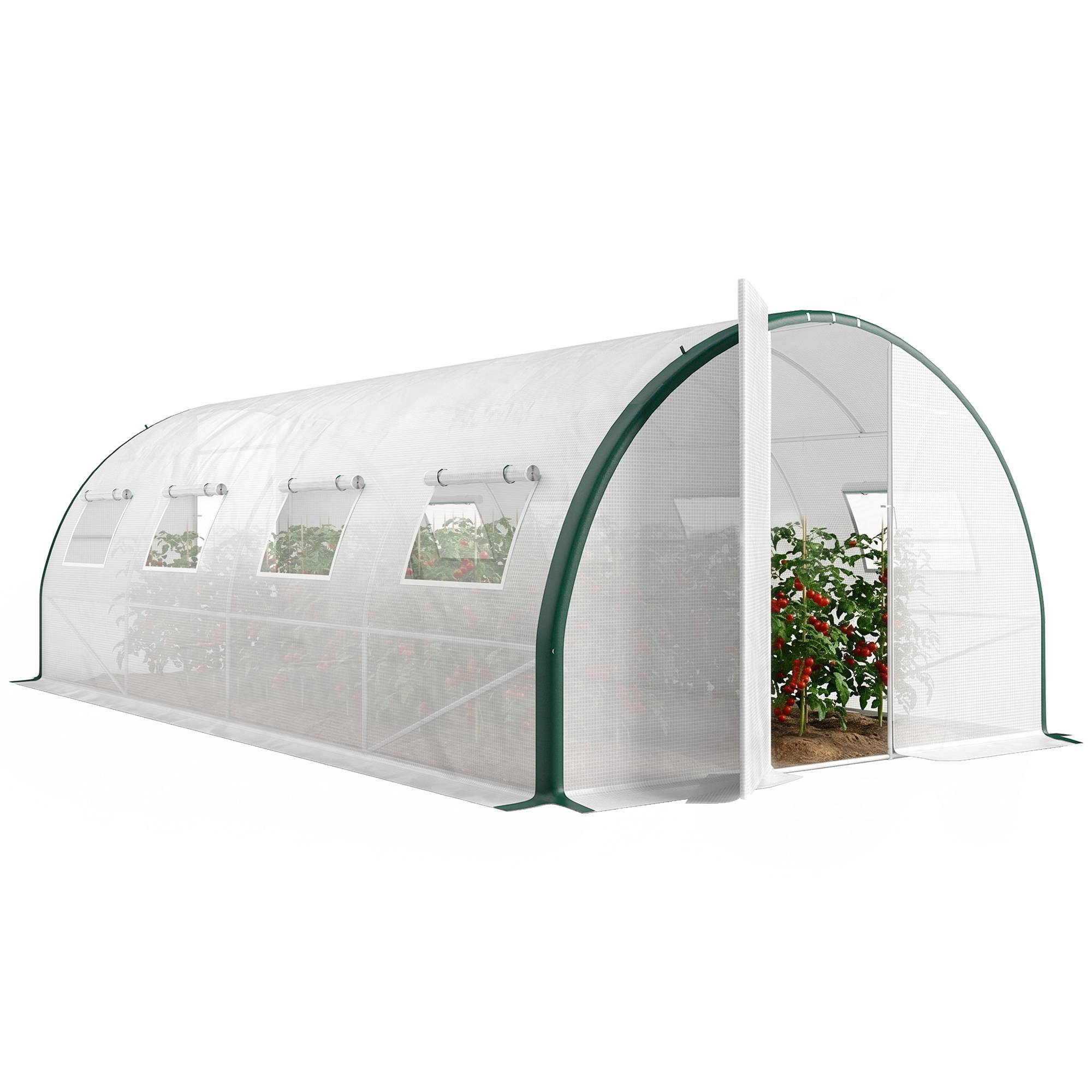 Serre tunnel de jardin 18m², serre de jardin tunnel avec portes et 8 fenêtres, bâche PE 140g/m² 600 x 300 x 200 cm blanc - Image 1