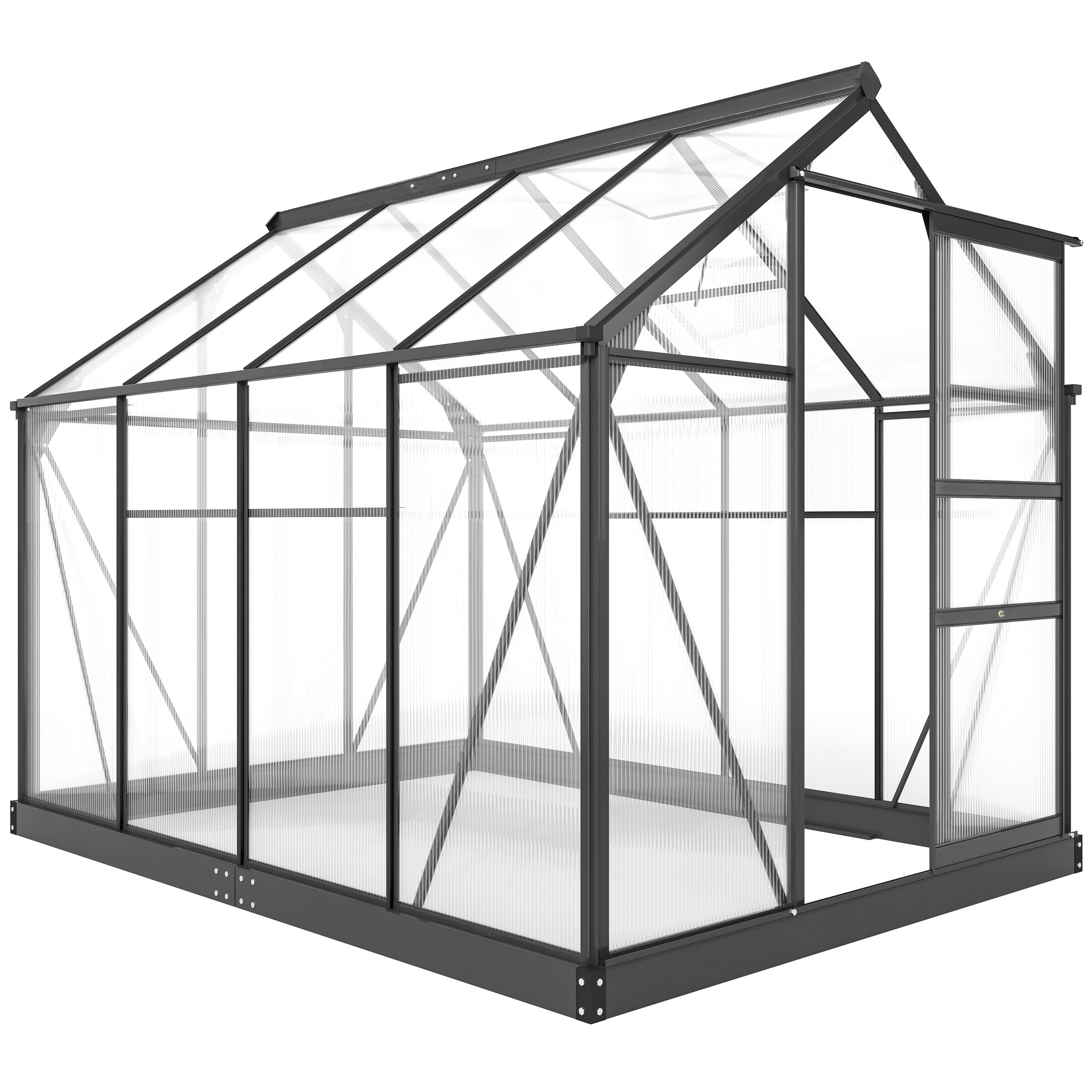 Serre polycarbonate et aluminium, porte coulissante, prise d'air et gouttière, 190x252x201 cm, grise - Image 2